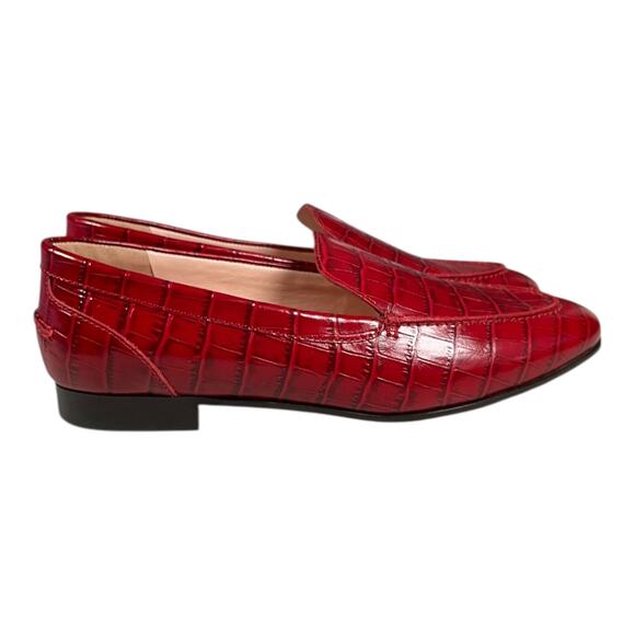 J.Crew Red Leather Croc-Embossed Loafers – Size 8 (Made in Morocco) - Picture 3 of 9